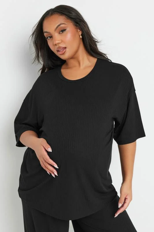 Bump It Up BUMP IT UP MATERNITY Curve Black Premium Ribbed Wide Leg Trousers
