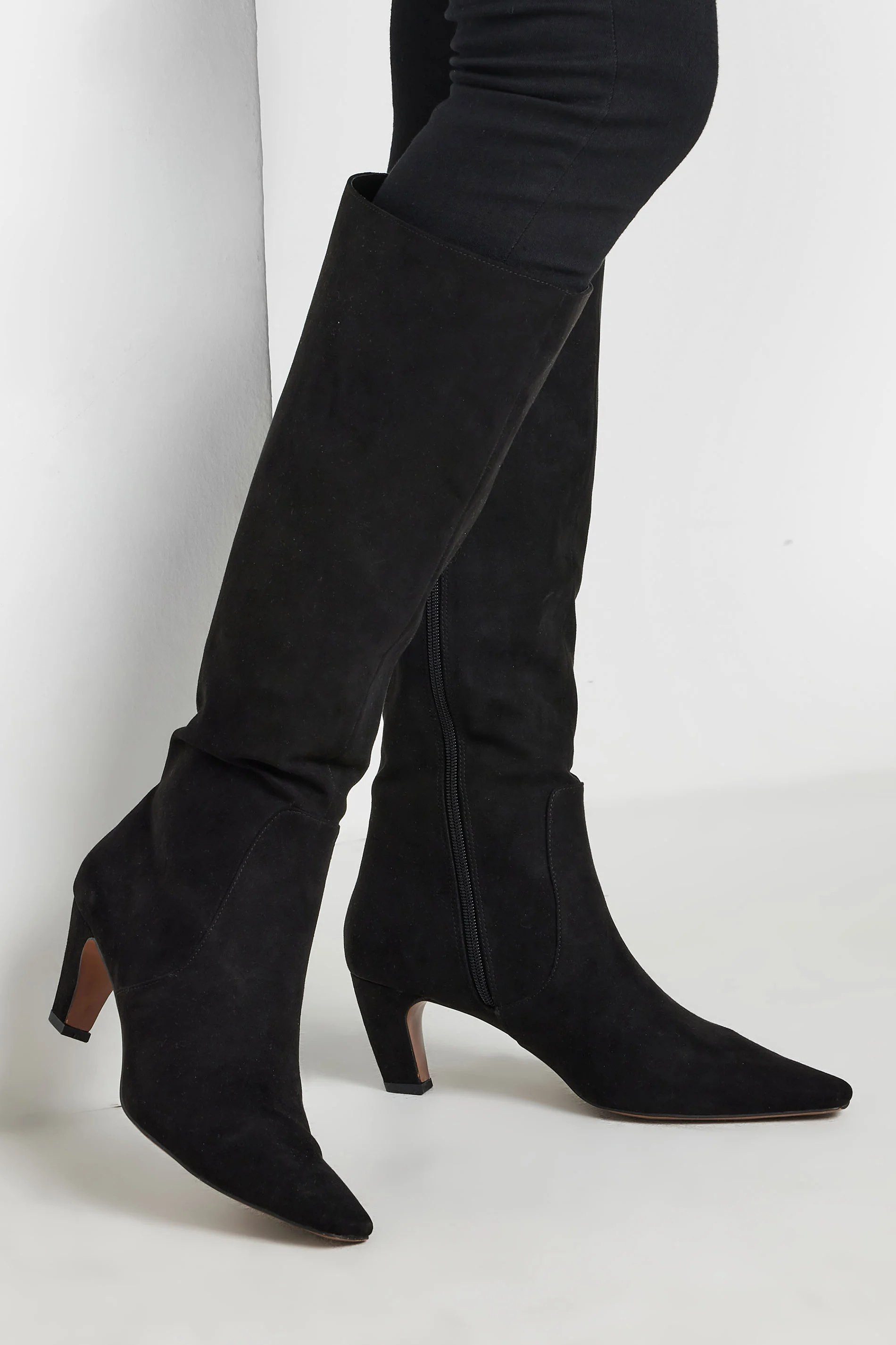 LTS LTS Black Faux Suede Knee High Boots In Standard Fit