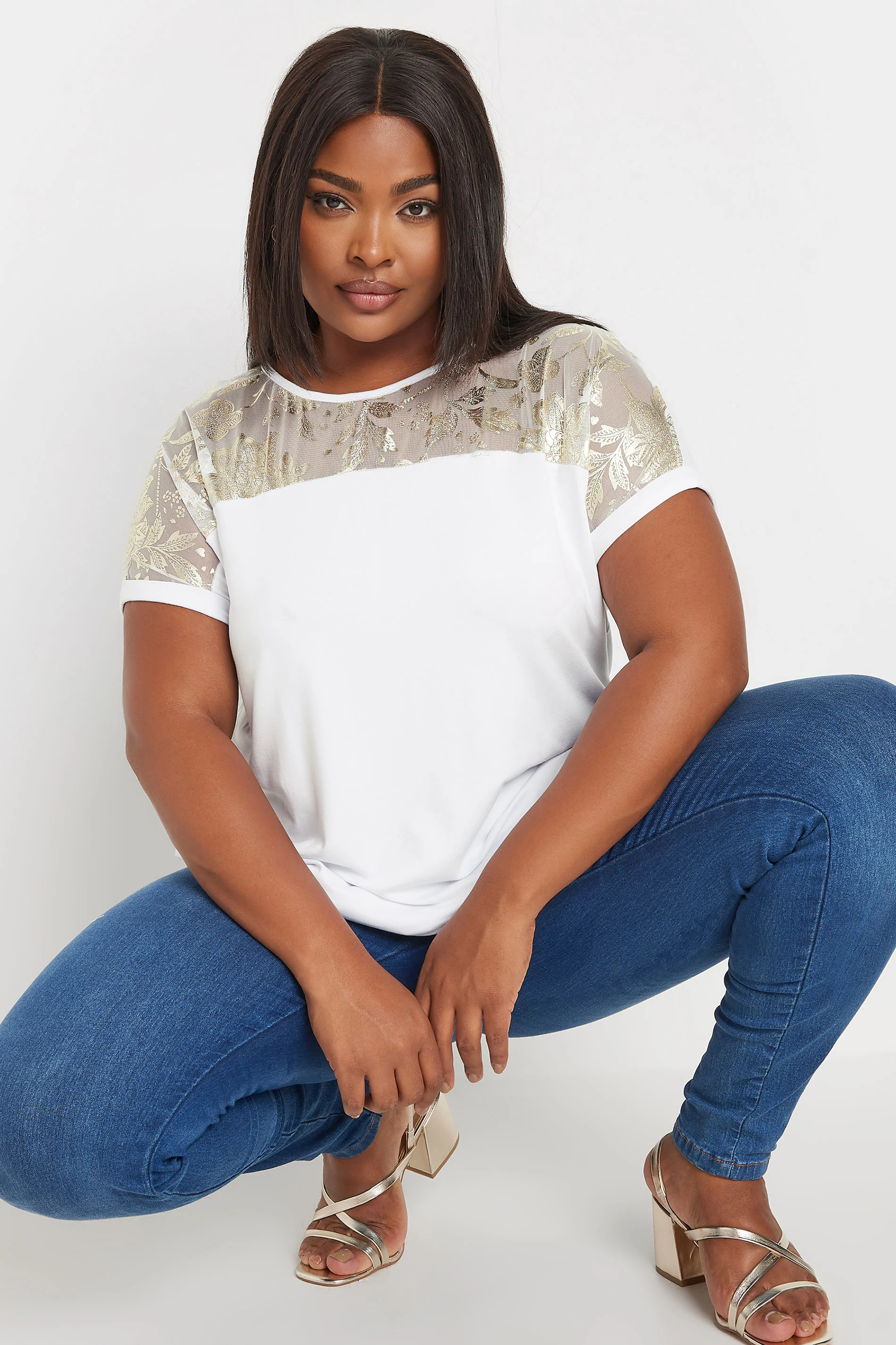 Yours YOURS Curve White Foil Floral Print Top