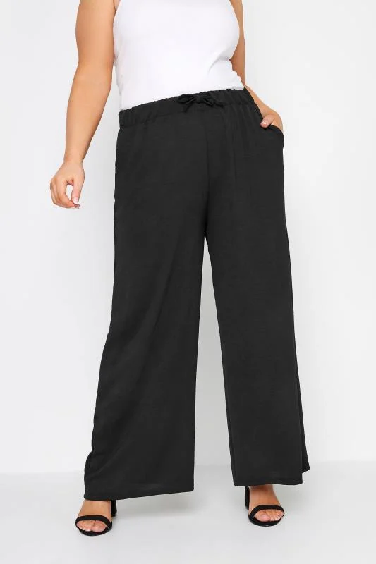 Yours YOURS Curve Black Stretch Jersey Wide Leg Trousers