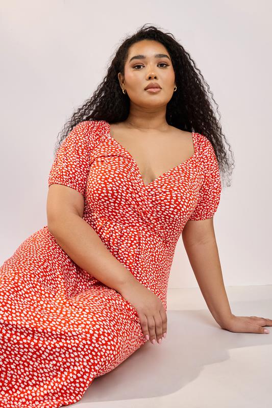 Yours YOURS Curve Red Ditsy Floral Print Wrap Dress