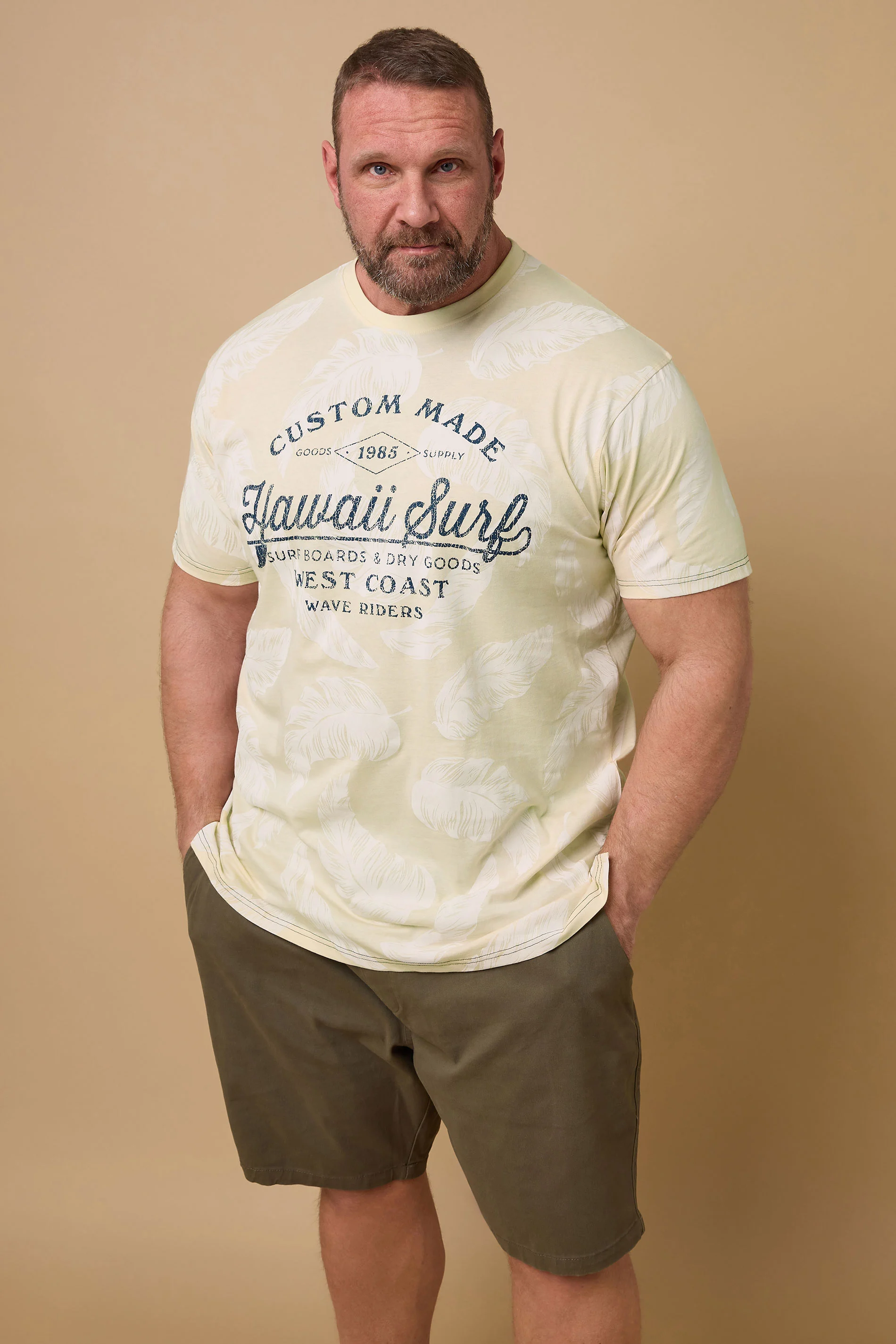 Kam KAM Big & Tall Stone Brown 'Hawaii Surf' Leaf Print T-Shirt