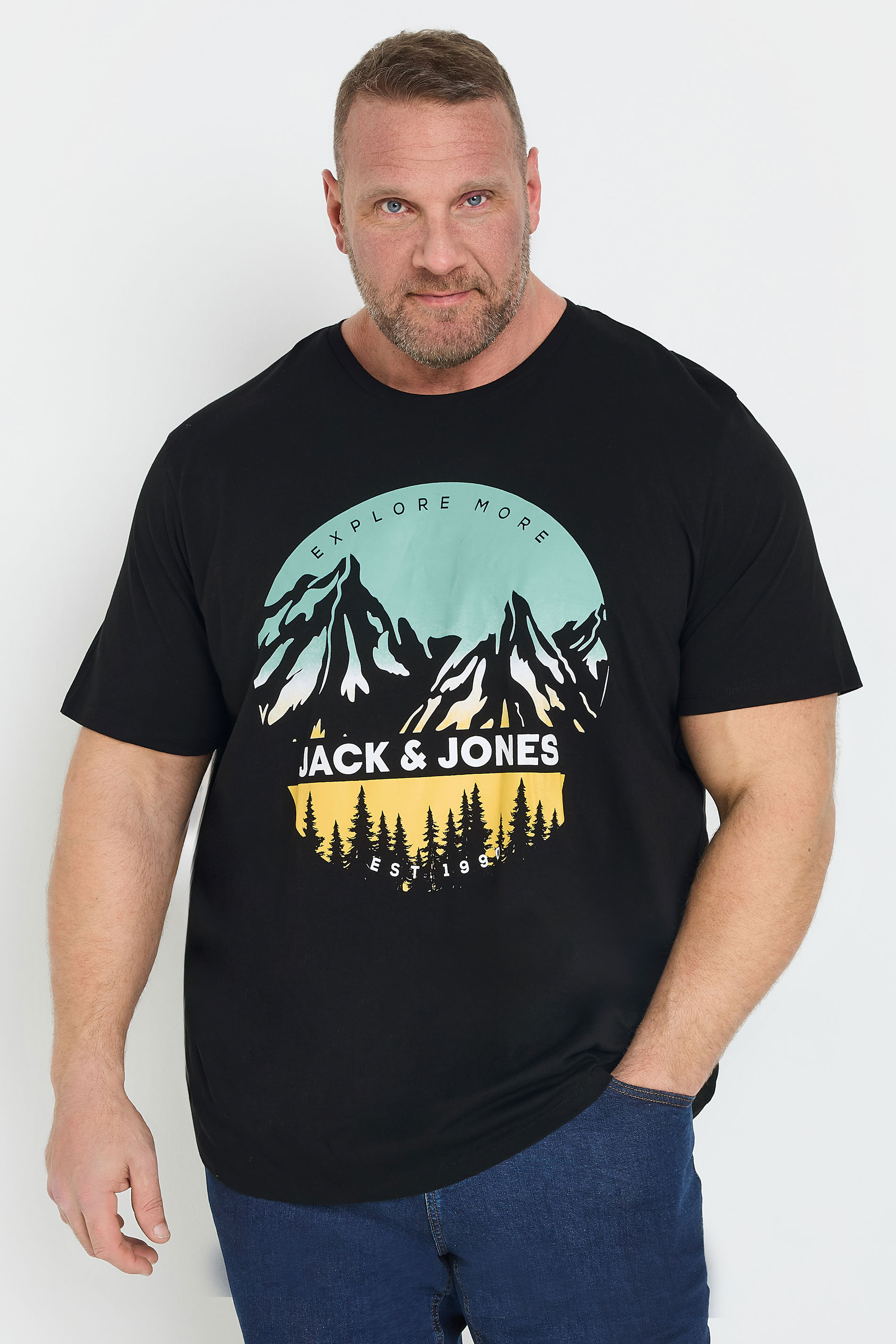 Jack & Jones JACK & JONES Big & Tall Black Mountain Print T-Shirt