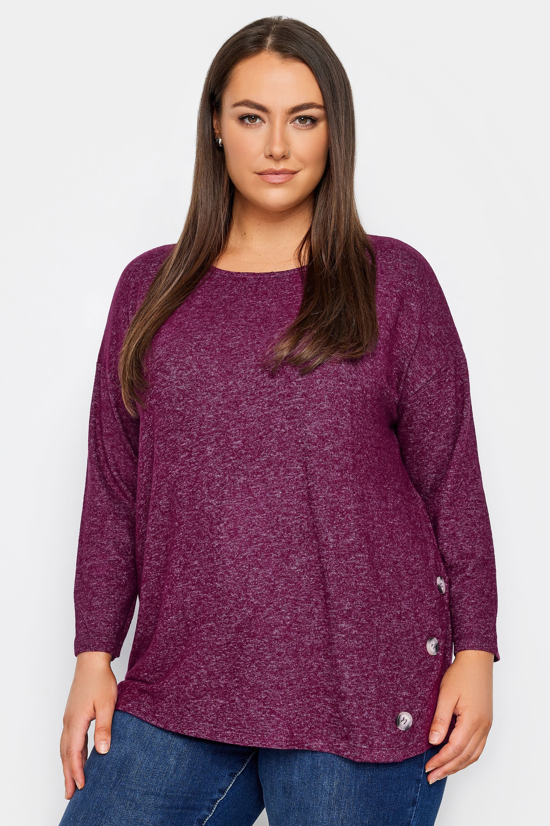 Evans Evans Purple Button Detail Long Sleeve Top