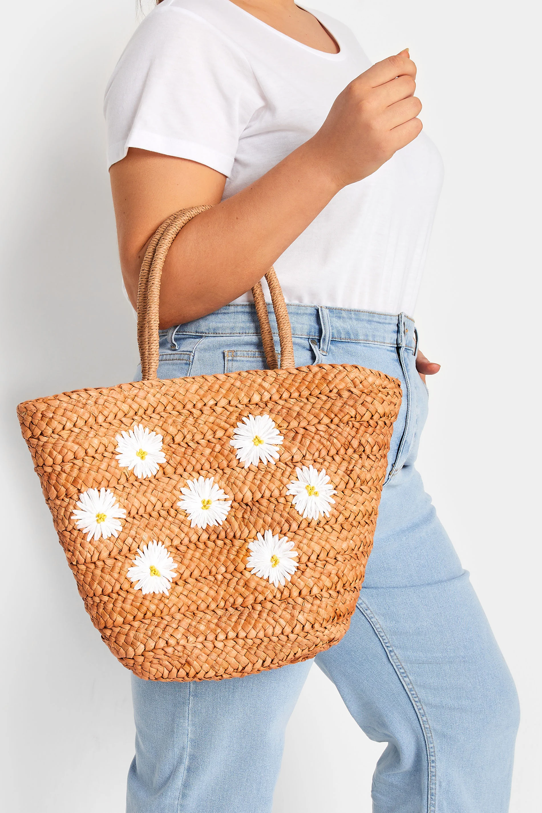 Yours Natural Brown Daisy Straw Bag