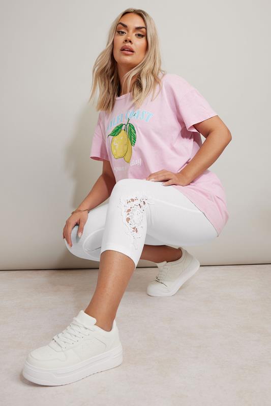 Yours YOURS Curve White Lace Stretch Cropped Leggings