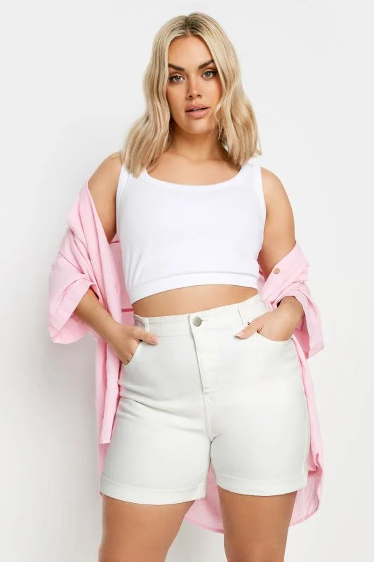 Yours YOURS Curve Pink Crochet Detail Linen T-Shirt