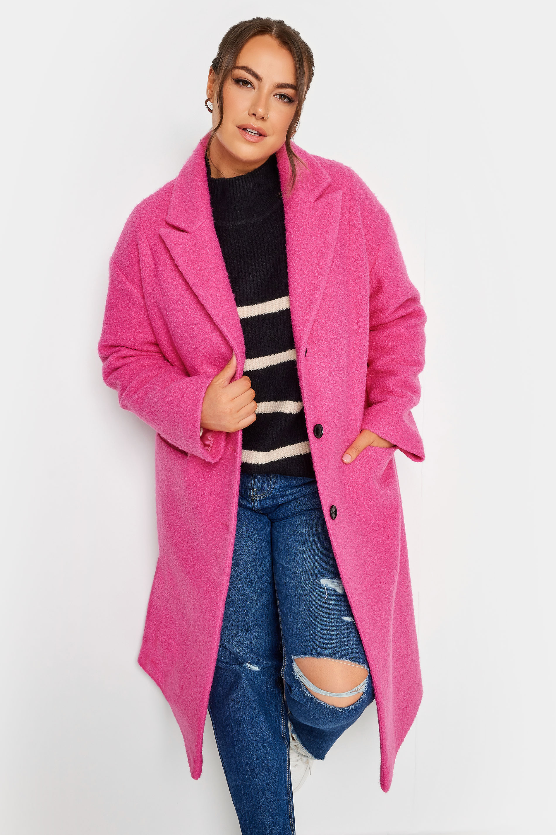 Yours YOURS Curve Pink Boucle Coat