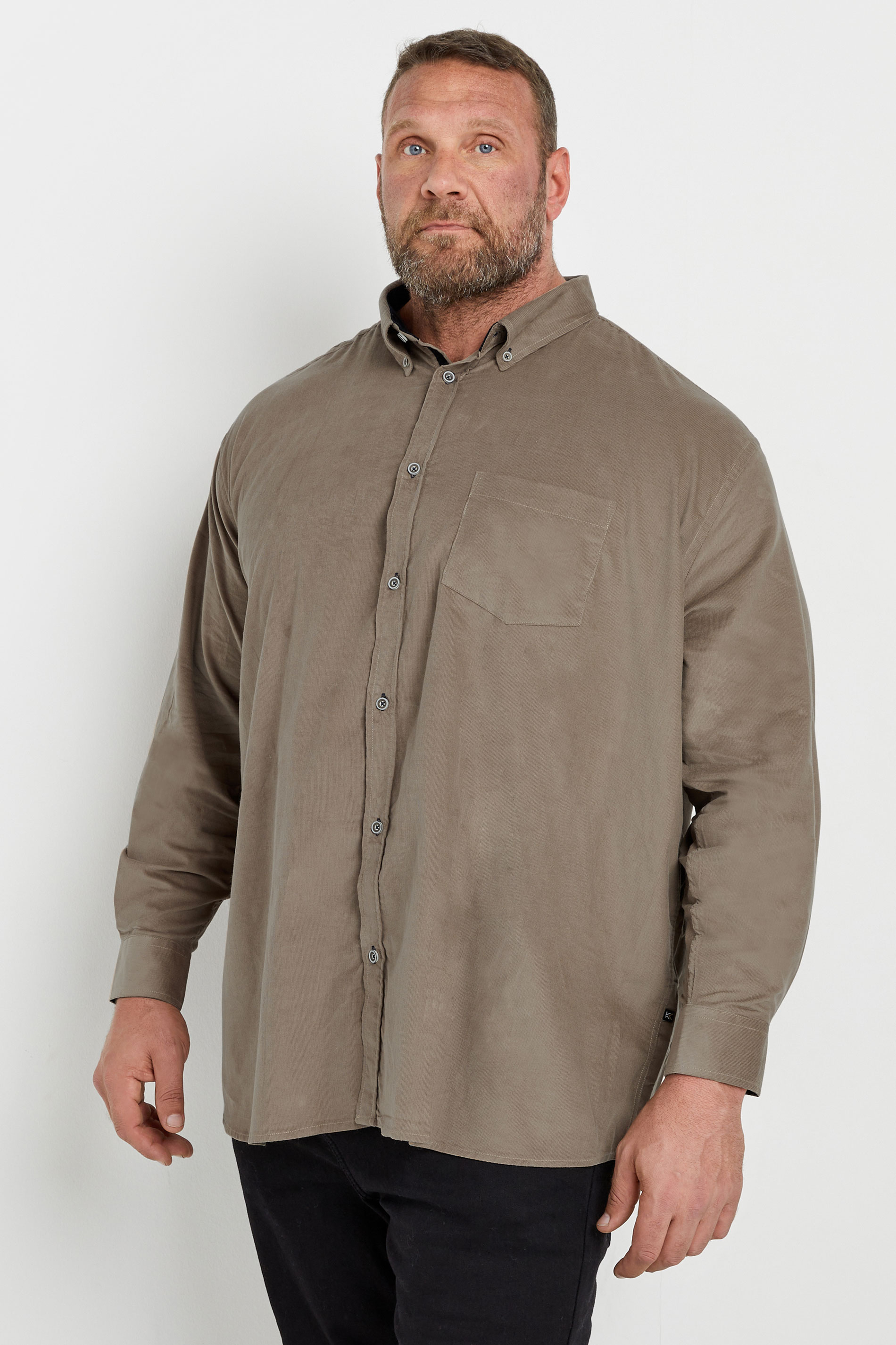 Kam KAM Big & Tall Stone Brown Corduroy Shirt