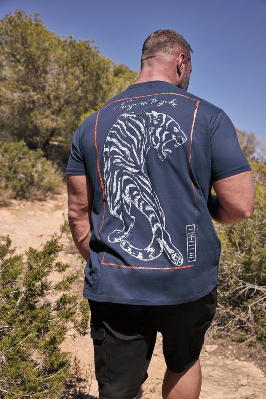BadRhino BadRhino Big & Tall Navy Blue Tiger Print T-Shirt
