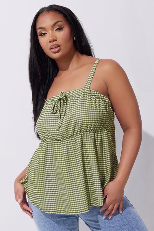 Limited Collection LIMITED COLLECTION Curve Sage Green Gingham Bow Vest Top