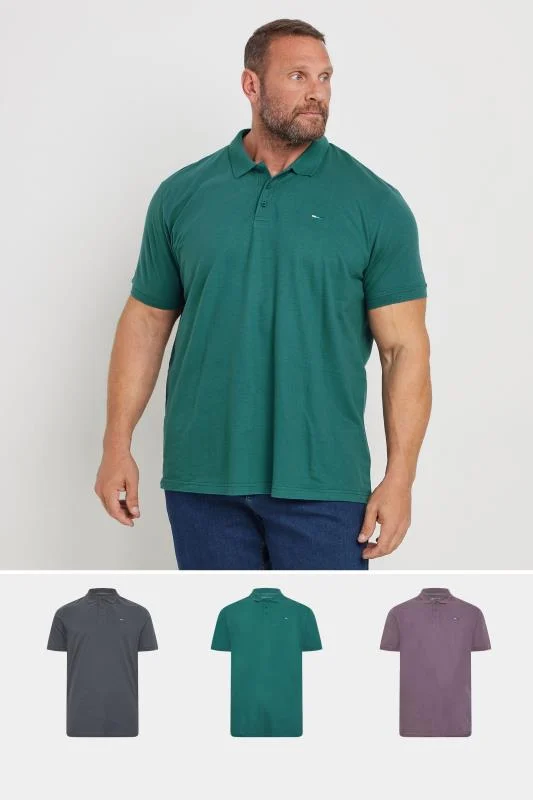BadRhino BadRhino Big & Tall 3 PACK Green & Plum Purple Polo Shirts