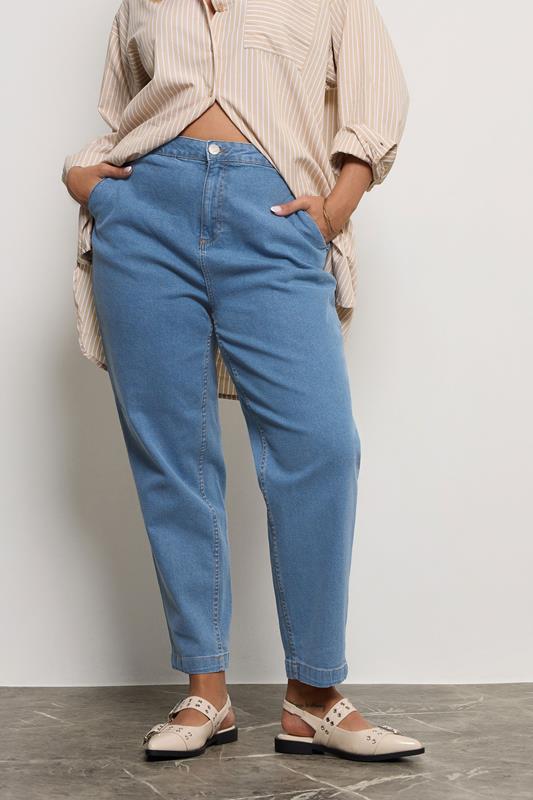 Yours YOURS Curve Mid Blue Stretch Denim Barrel Jeans