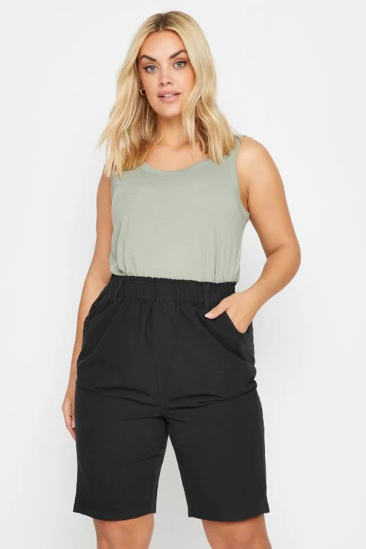 Yours YOURS Curve Black Elasticated Cool Cotton Shorts