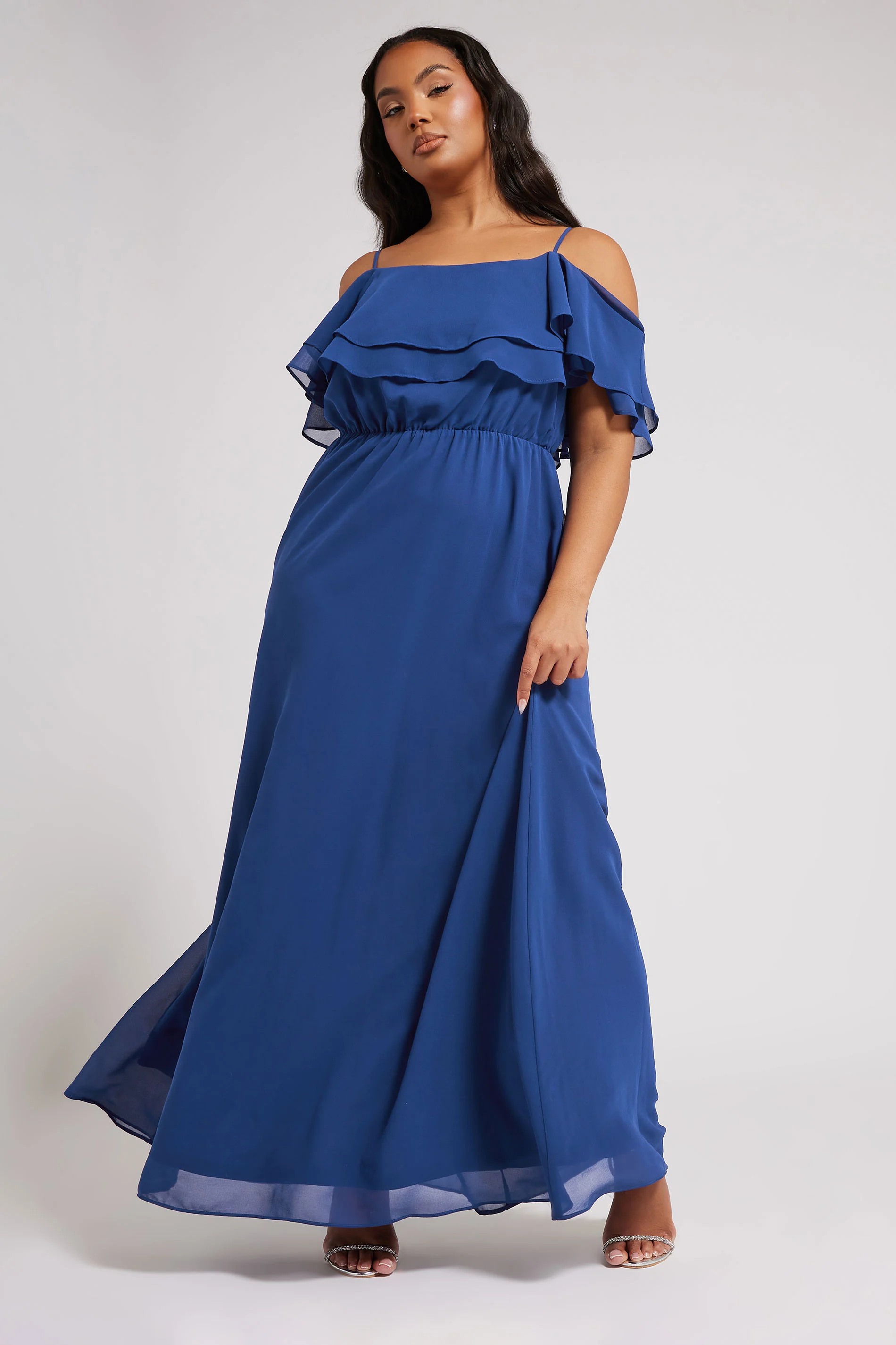 Yours London YOURS LONDON Curve Cobalt Blue Frill Cold Shoulder Maxi Dress