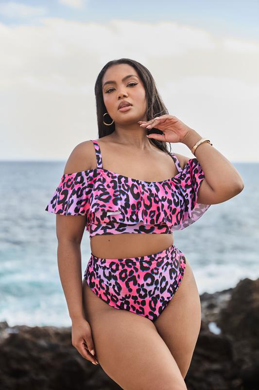 Yours YOURS Curve Pink Leopard Print Tankini Top