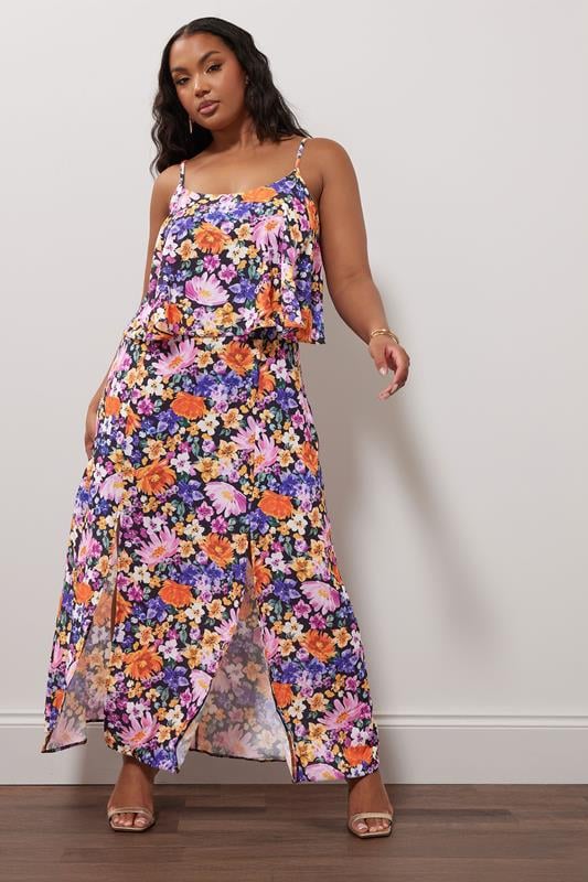 Yours London YOURS LONDON Curve Black Floral Print Overlay Maxi Dress