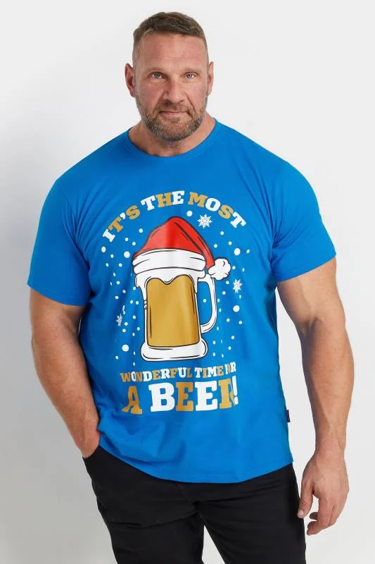 BadRhino BadRhino Big & Tall Blue Christmas 'Beer' Slogan T-Shirt