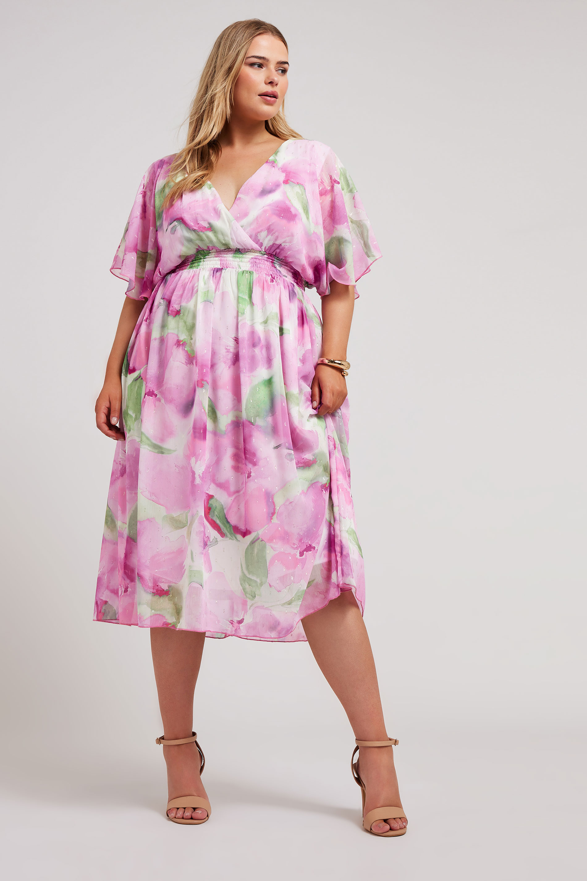 Yours London YOURS LONDON Curve Pink Floral Print Wrap Midi Dress