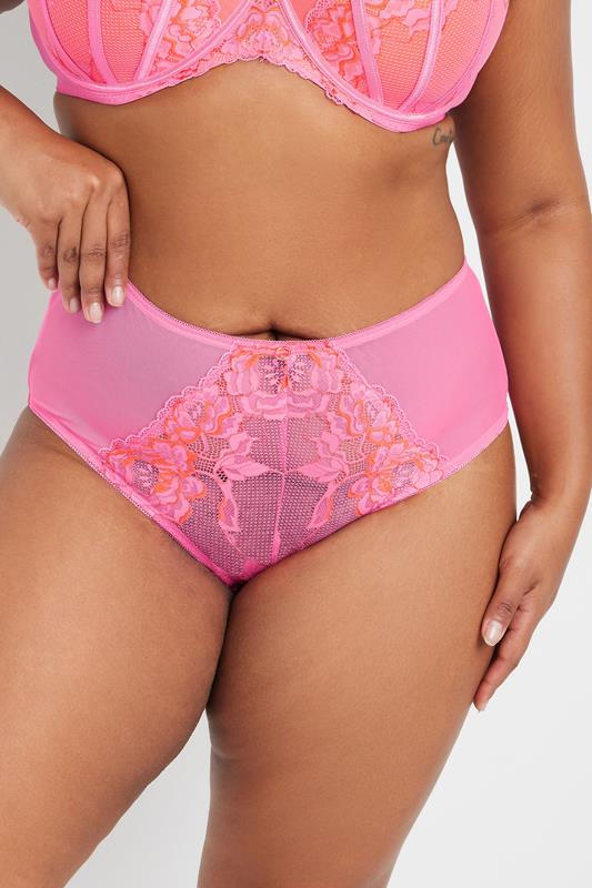 Yours YOURS Curve Pink Contrast Lace Padded Plunge Bra