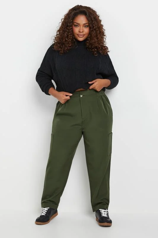 Yours YOURS Curve Green Paperbag Waist Cargo Trousers