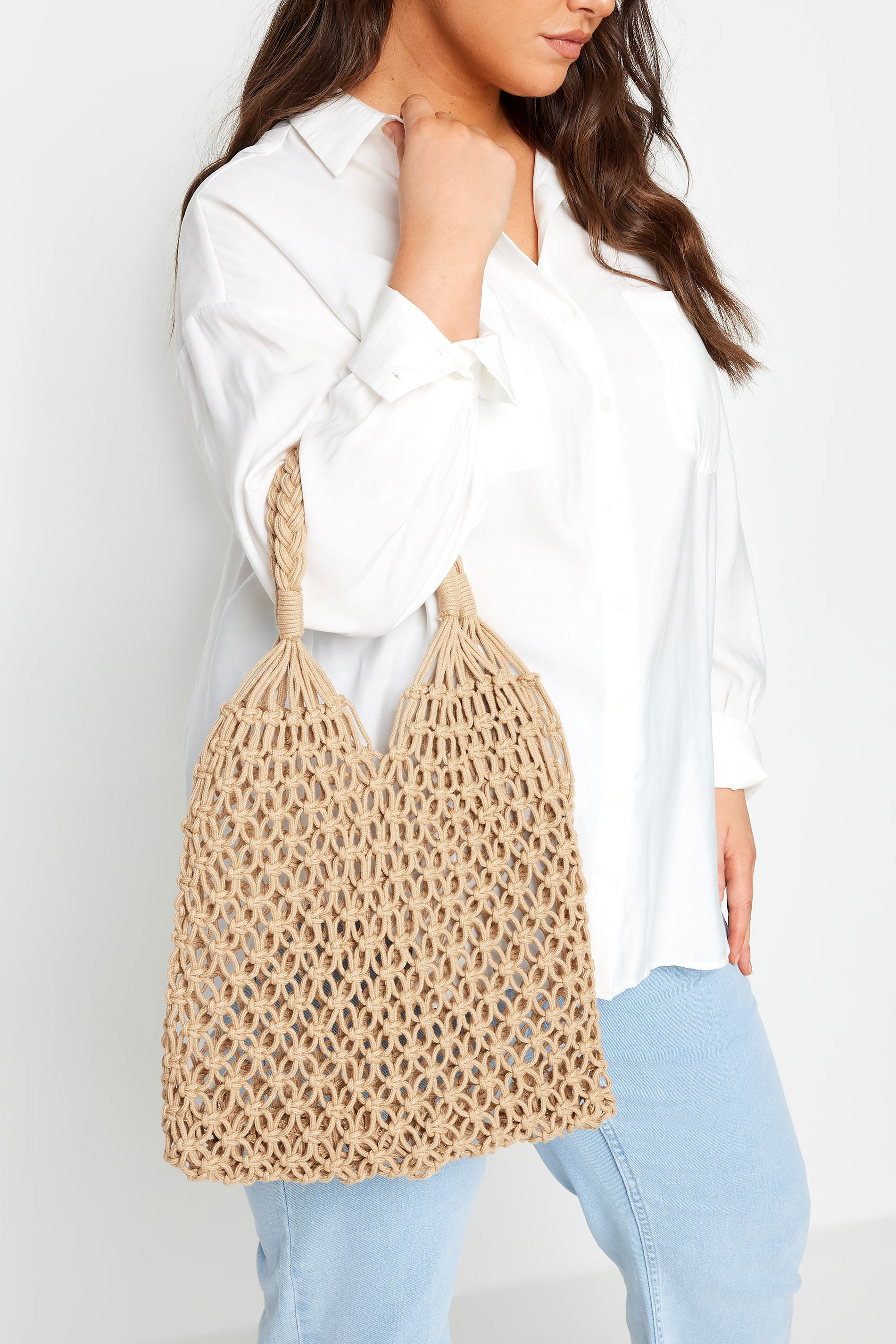 Yours Brown Crochet Beach Bag