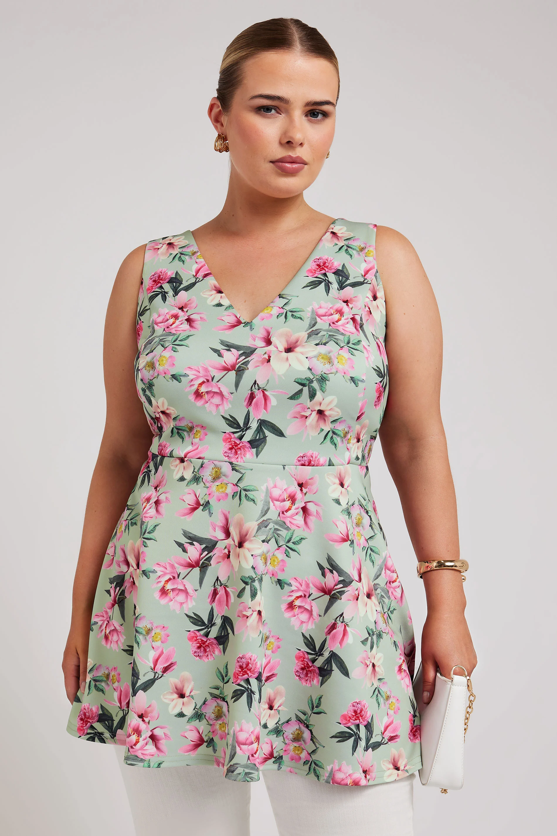 Yours London YOURS LONDON Curve Green Floral Print Peplum Top