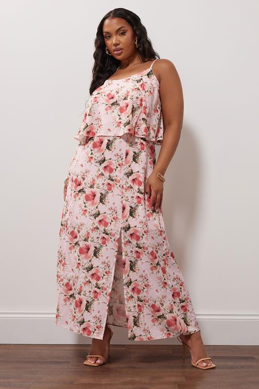 Yours London YOURS LONDON Curve Pink Floral Print Overlay Maxi Dress