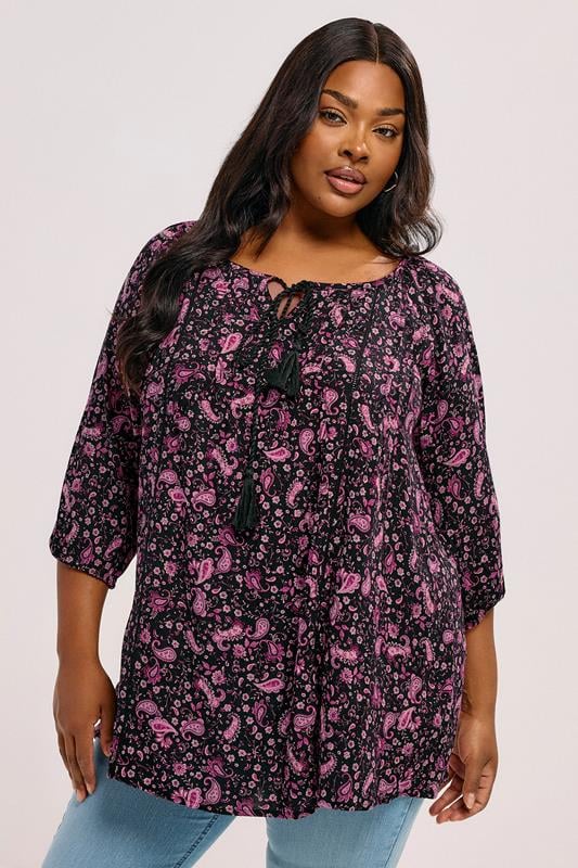 Yours YOURS Curve Pink Paisley Print Tie Front Top