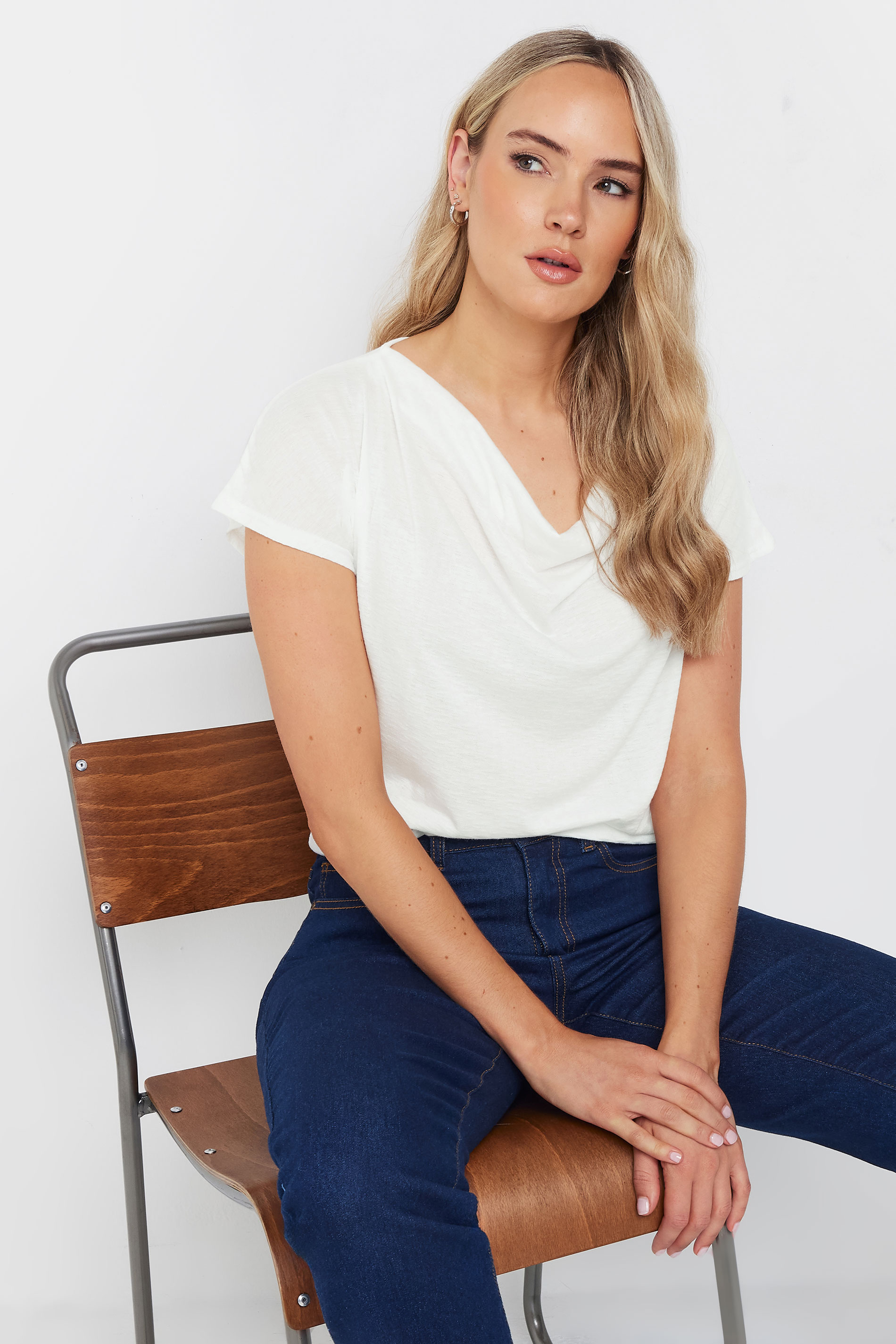 LTS LTS Tall White Textured Cowl Neck Top