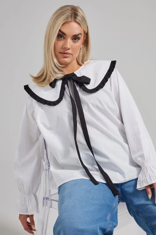 Limited Collection LIMITED COLLECTION Curve White Contrast Collar Bow Detail Blouse