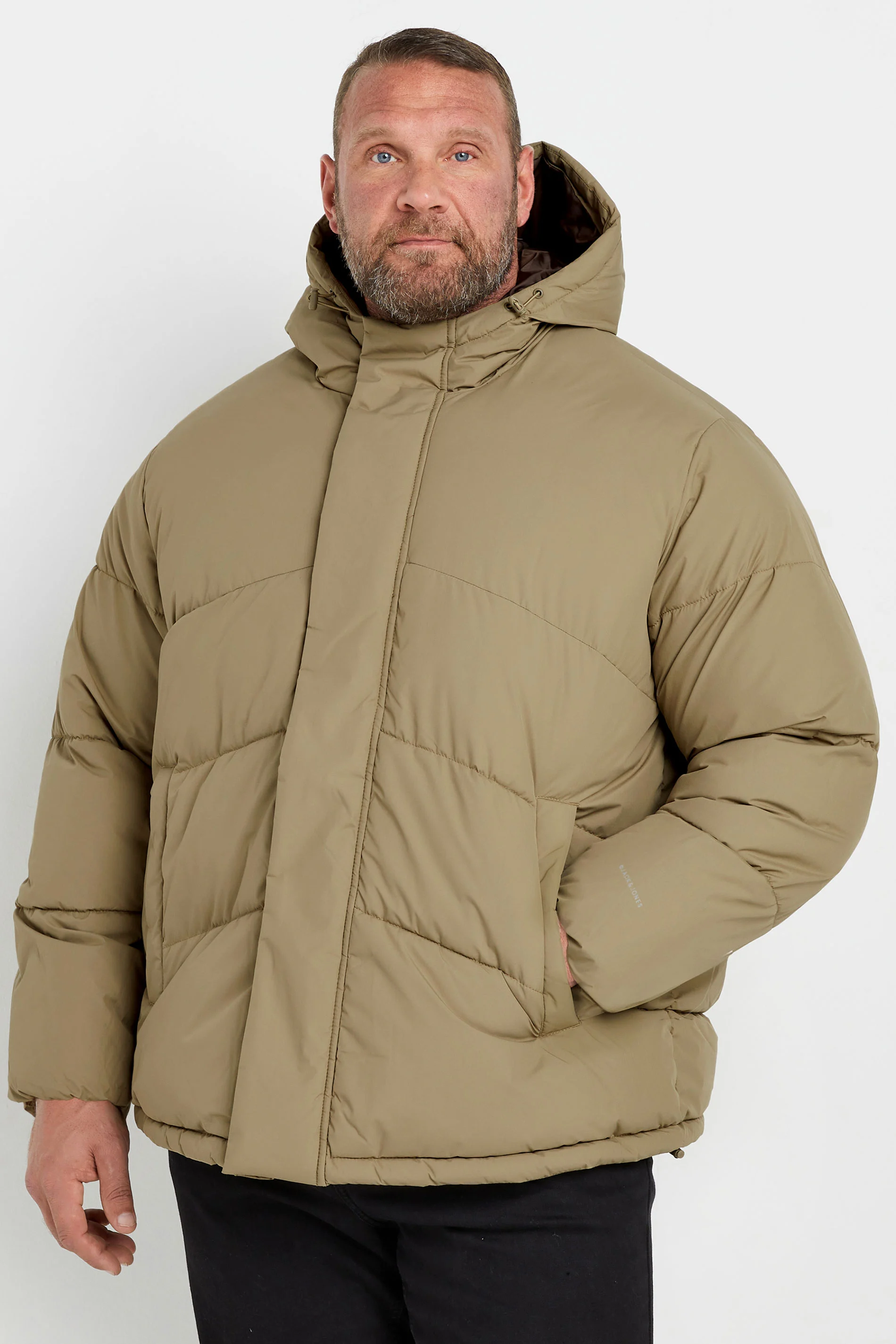 Jack & Jones JACK & JONES Big & Tall Beige Brown Hooded Puffer Jacket