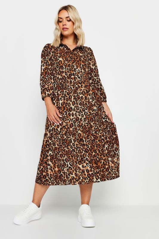 Yours YOURS Curve Brown Rust Leopard Print Shirt Dress