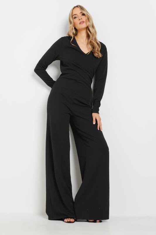 LTS LTS Tall Black Scuba Wrap Wide Leg Jumpsuit