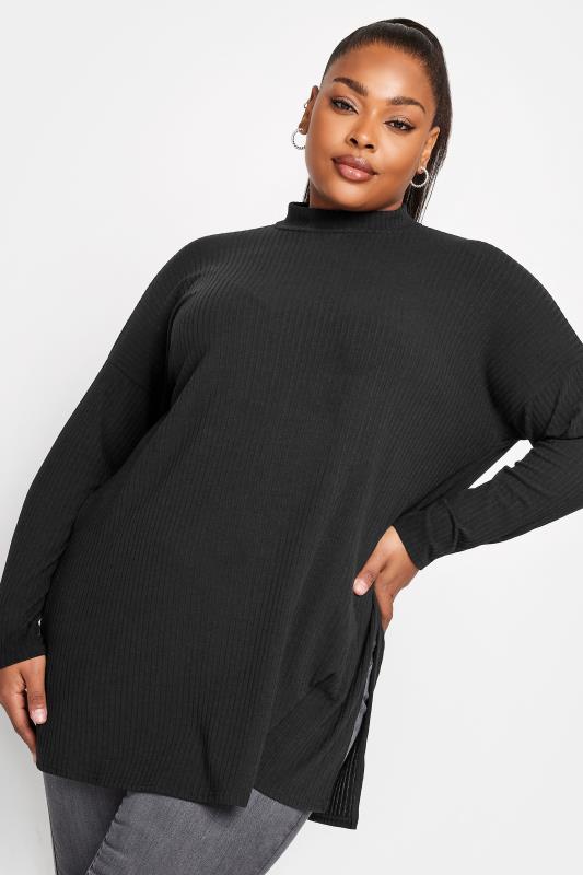Yours YOURS Curve Black Ribbed Turtle Neck Top