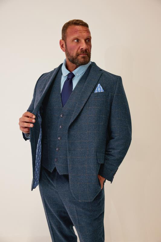BadRhino BadRhino Tailoring Big & Tall Blue Tweed Check Suit Trousers