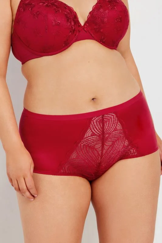 Yours YOURS Curve Red Satin Lace Detail Briefs
