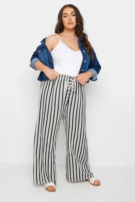 Yours YOURS Curve White Stripe Wide Leg Linen Look Trousers