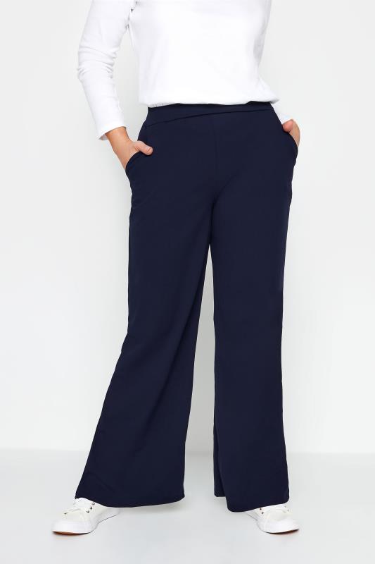 M&Co Womens M&Co Navy Blue Stretch Scuba Wide Leg Trousers