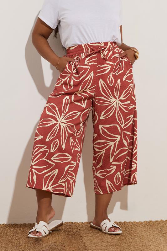 Yours YOURS Curve Rust Orange Textured Floral Midaxi Culottes