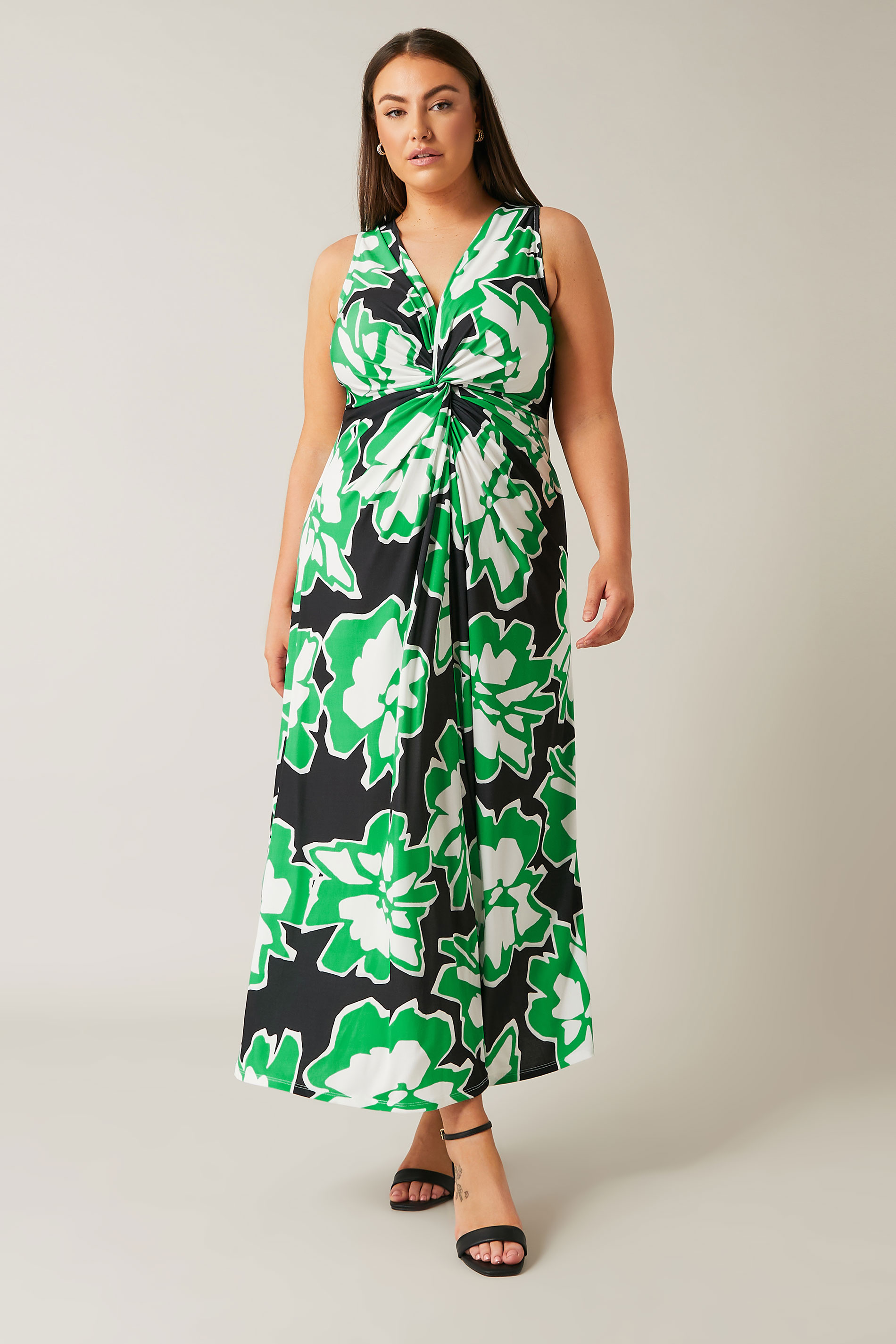 Evans EVANS Curve Green Abstract Floral Print Twist Front Maxi Dress