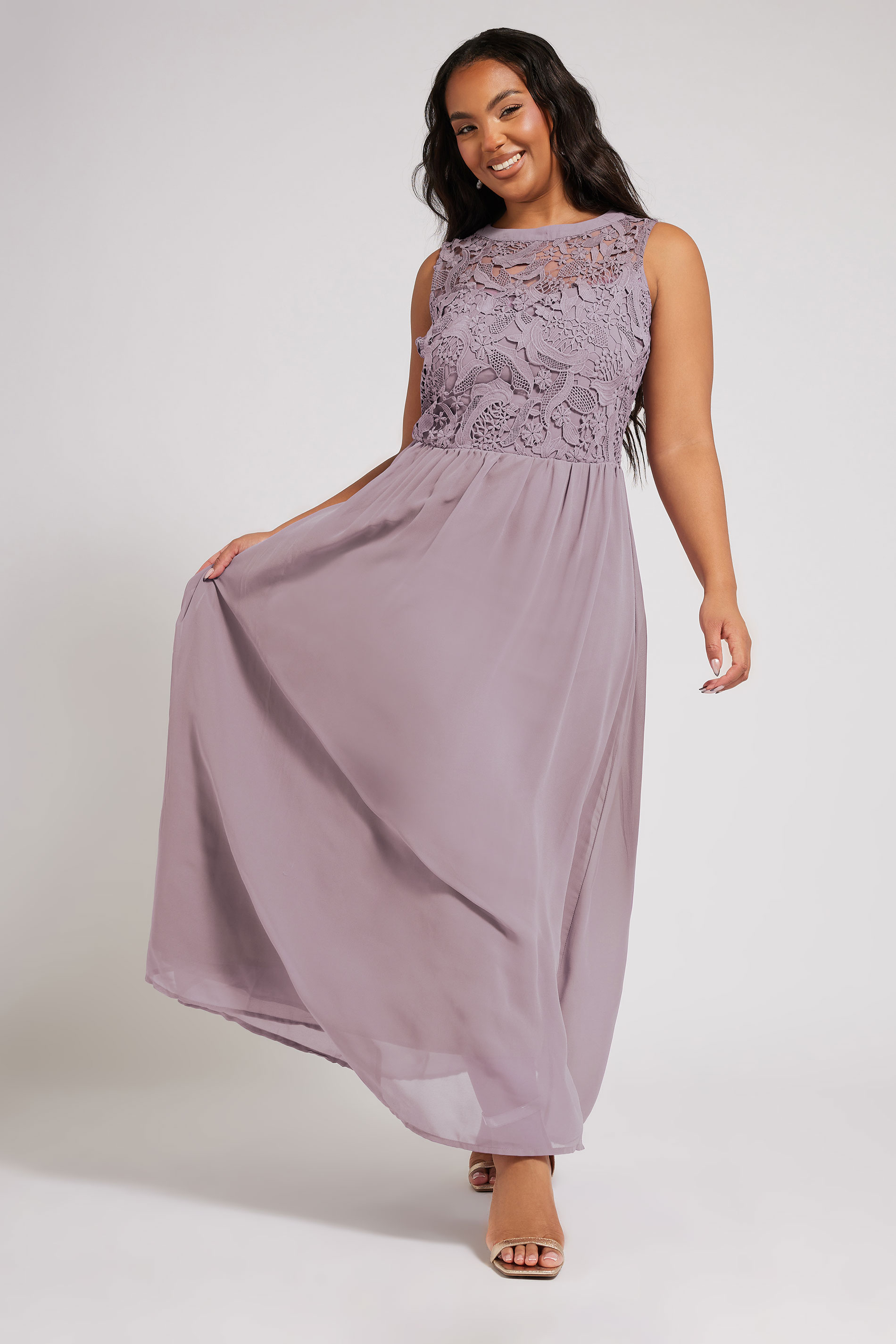 Yours London YOURS LONDON Curve Purple Lace Front Chiffon Maxi Dress