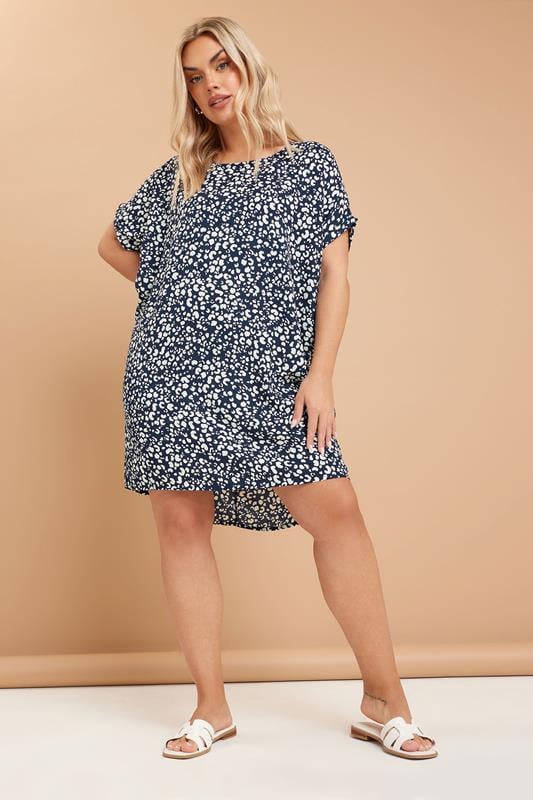 Yours YOURS Curve Navy Blue Leopard Print Shift Dress