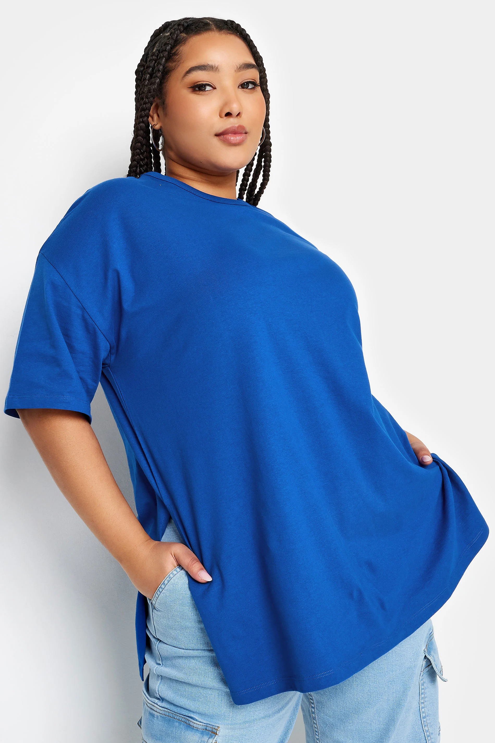 Yours YOURS Curve Cobalt Blue Split Hem Oversized T-Shirt