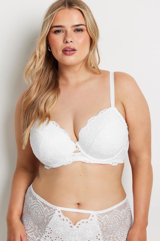 Yours YOURS Curve White Broderie Padded T-Shirt Bra