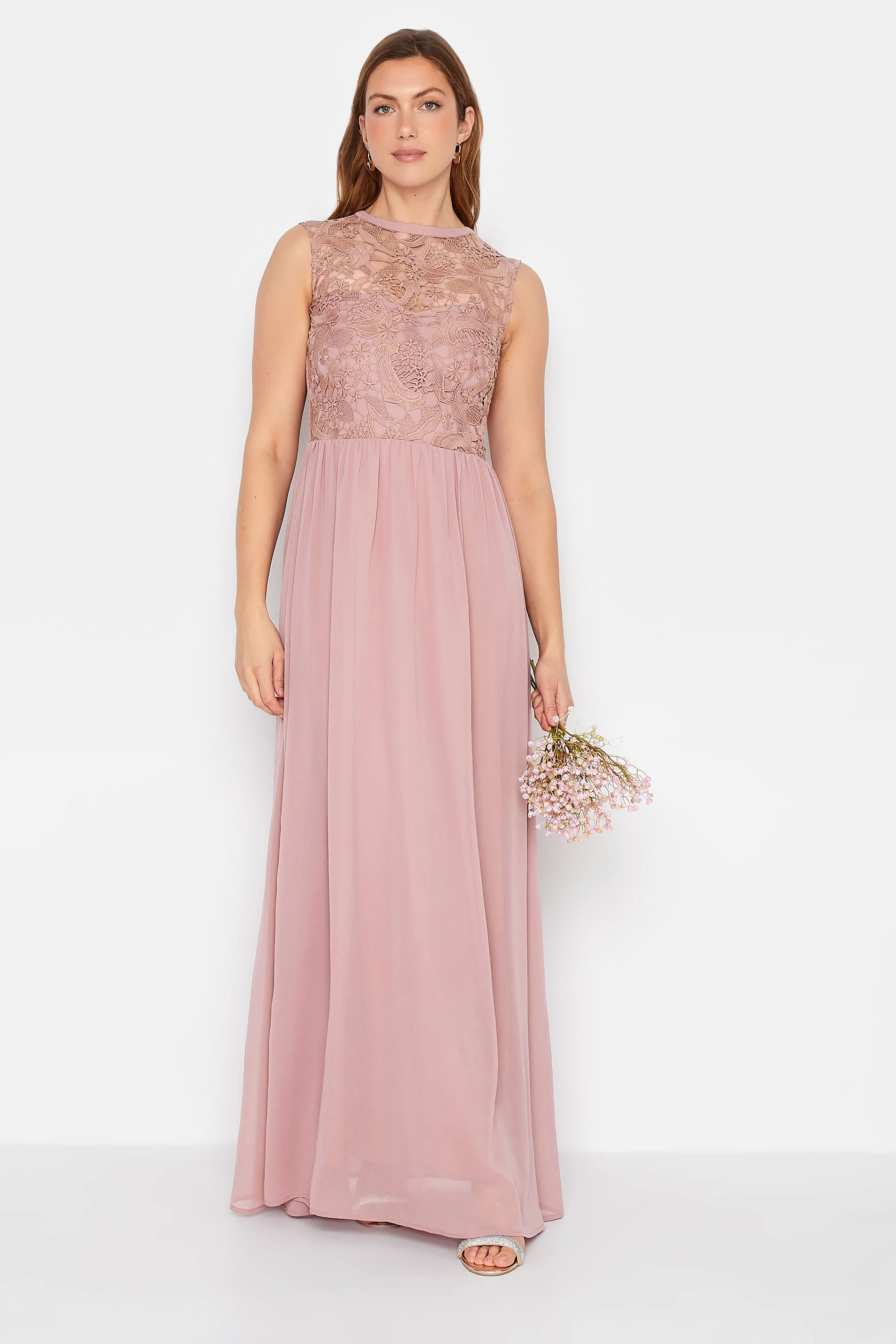 LTS LTS Tall Blush Pink Lace Chiffon Maxi Dress