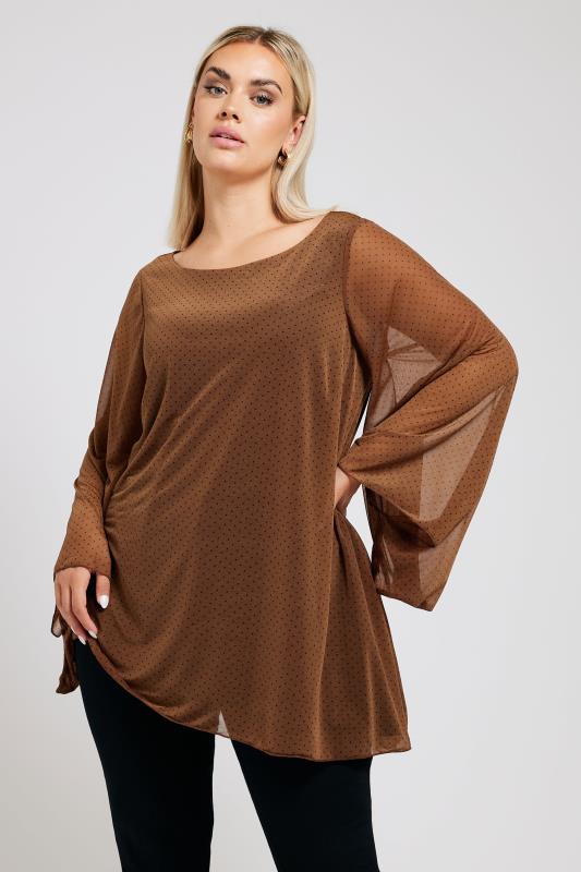 Yours London YOURS LONDON Curve Brown Long Sleeve Asymmetrical Blouse
