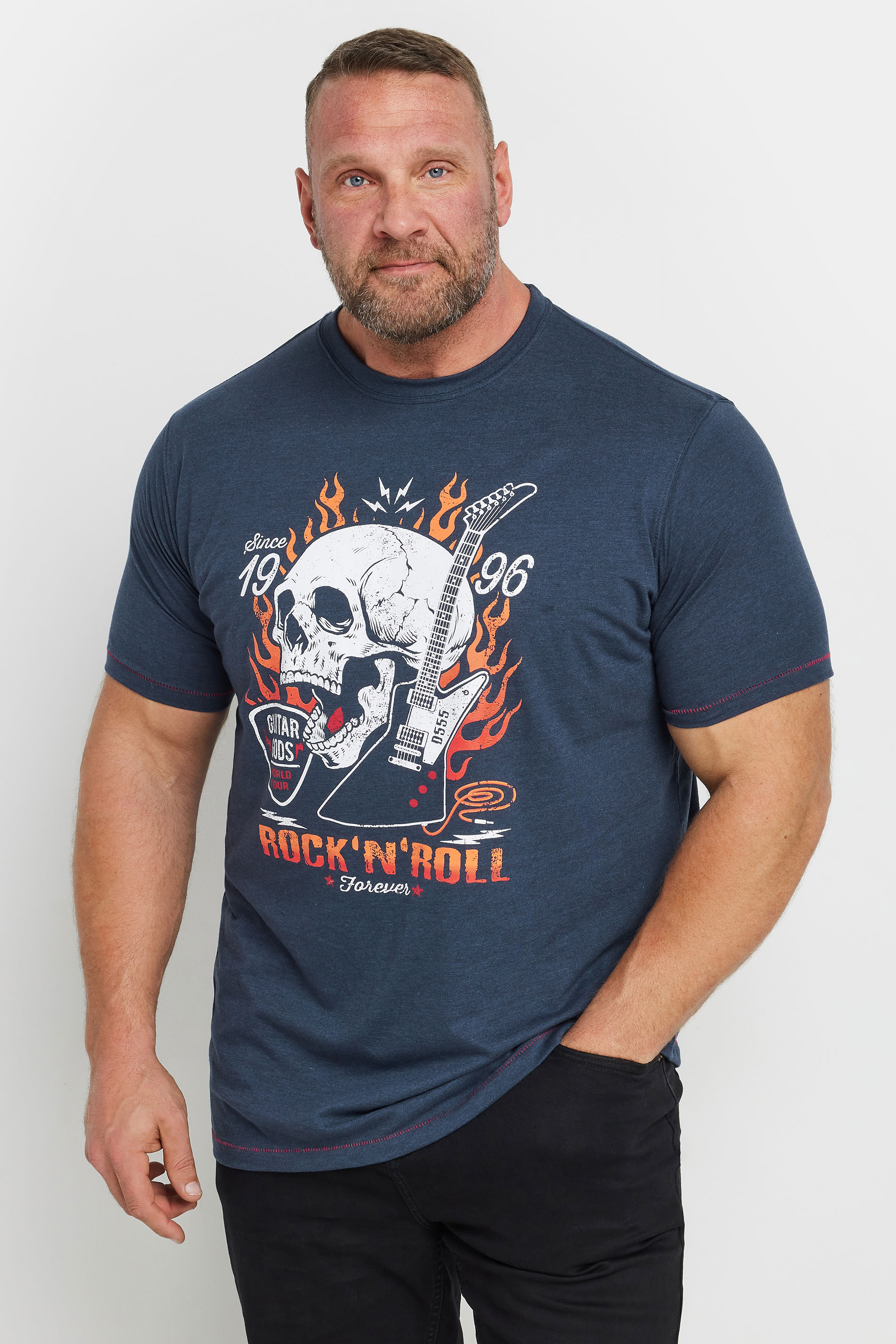 D555 D555 Big & Tall Navy 'Rock 'N' Roll' Skull Graphic Print T-Shirt