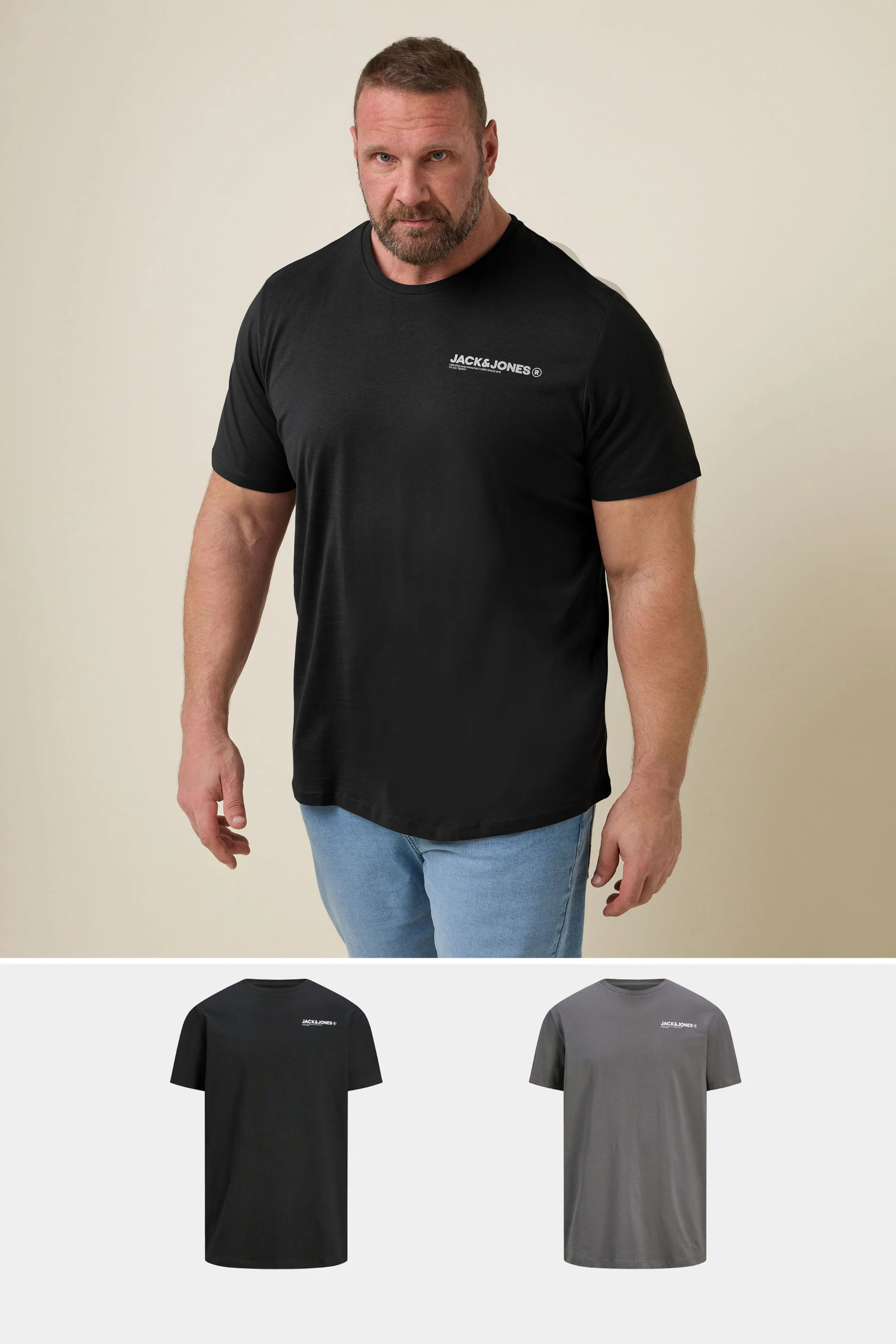 Jack & Jones JACK & JONES Big & Tall 2 PACK Black & Grey Hawaii T-Shirts