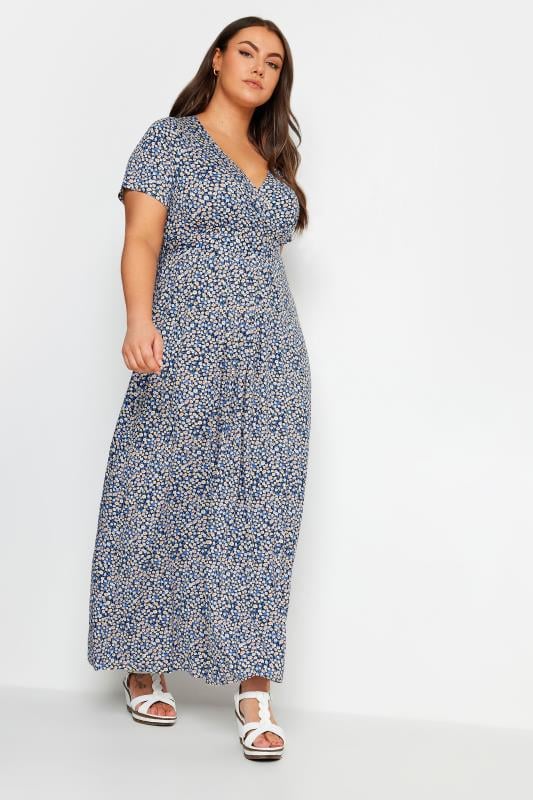 Yours YOURS Curve Blue Floral Maxi Wrap Dress